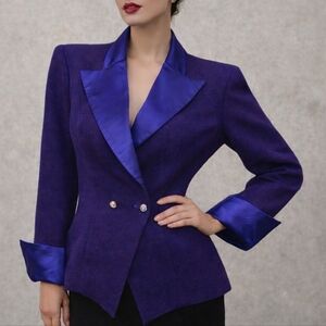 VTG ESCADA Couture Purple Wool Silk Hourglass Blazer Sz 8 Party Evening Vintage